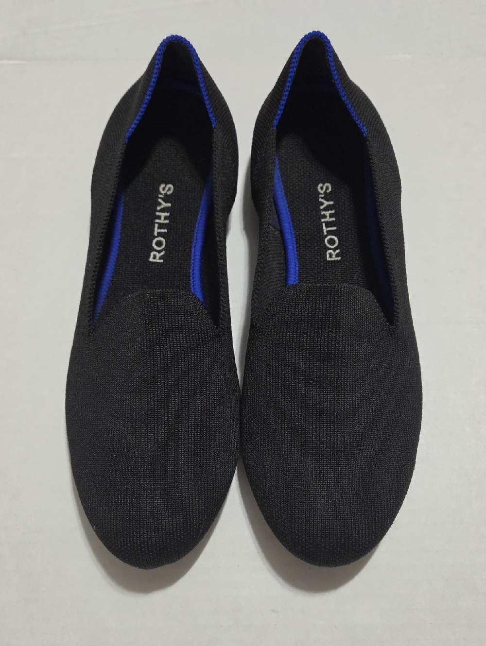 Rothy's Black Slip-On Loafers with Blue Inner Trim